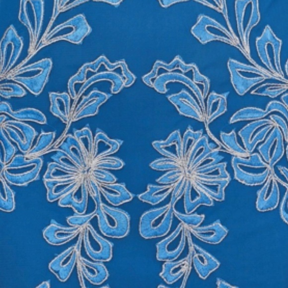 JS COLLECTIONS Embroidered Bead Short Sleeve V-Neck Sheer Mesh Mermaid Gown - Picture 3 of 5